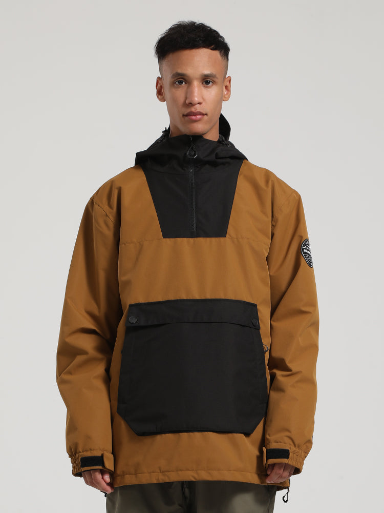 Men's Black & Brown Kangaroo Pocket Patchwork Ski Anorak Snow Anoraks