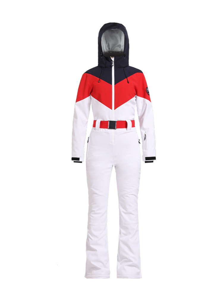 Women's One Piece Ski Suit Retro Belted Slim Ski Jumpsuit - Gsou Snow