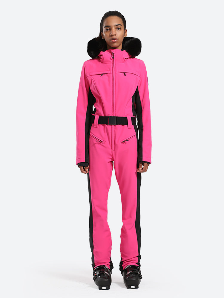 Women's Faux-Fur Slim Ski Jumpsuit One Piece Ski Suit - Gsou Snow
