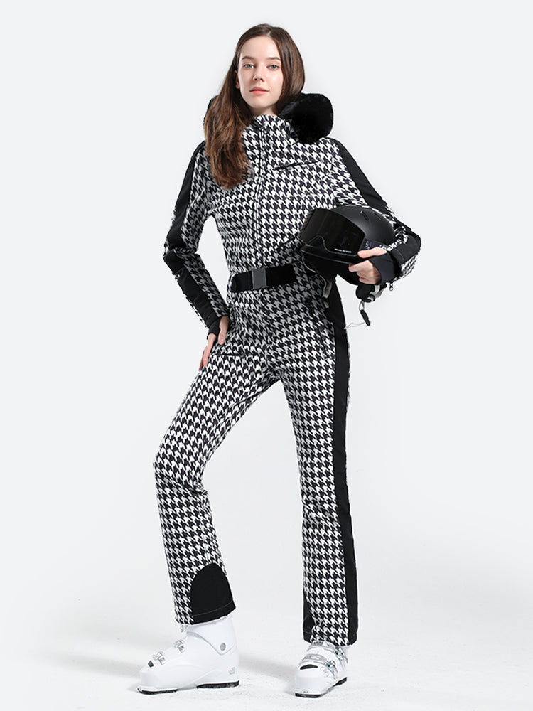 Women' One Piece Ski Suits Classic Faux-Fur Ski Jumpsuit - Gsou Snow