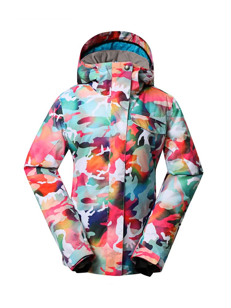 Women's Vibrant Camo Insulated Snow Jackets With Removable Hoodie Ski Jackets - Gsou Snow