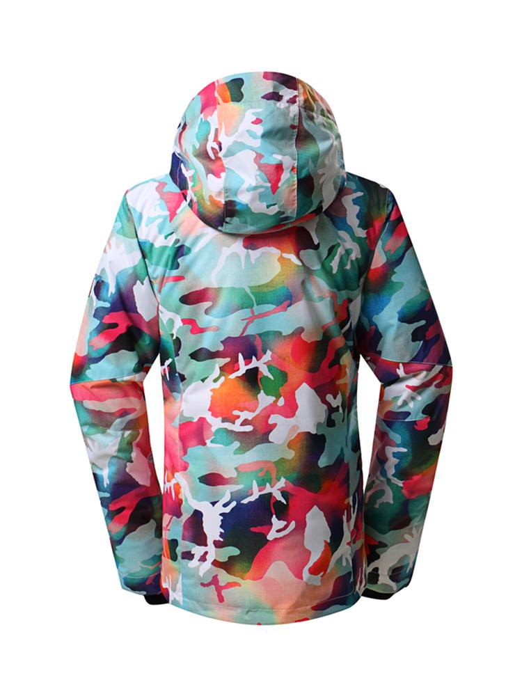Women's Vibrant Camo Insulated Snow Jackets With Removable Hoodie Ski Jackets - Gsou Snow