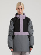 Women's Blue & Cyan Insulated Color-Block Kangaroo Pocket Ski Anorak Snow Anoraks