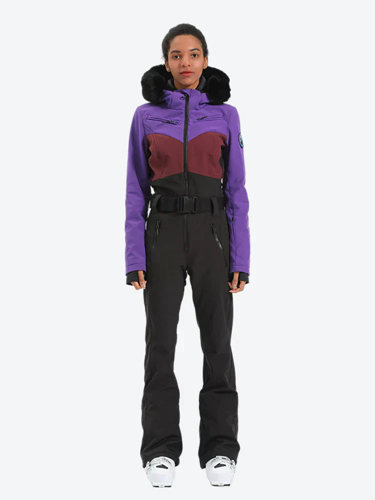 Women's Lavender & Navy Waist-Defining Insulated Waterproof Ski Suits One-Piece Snowboard Suit
