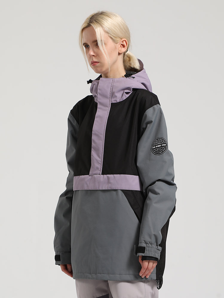 Women's Black & Green Insulated Color-Block Kangaroo Pocket Ski Anorak Snow Anoraks