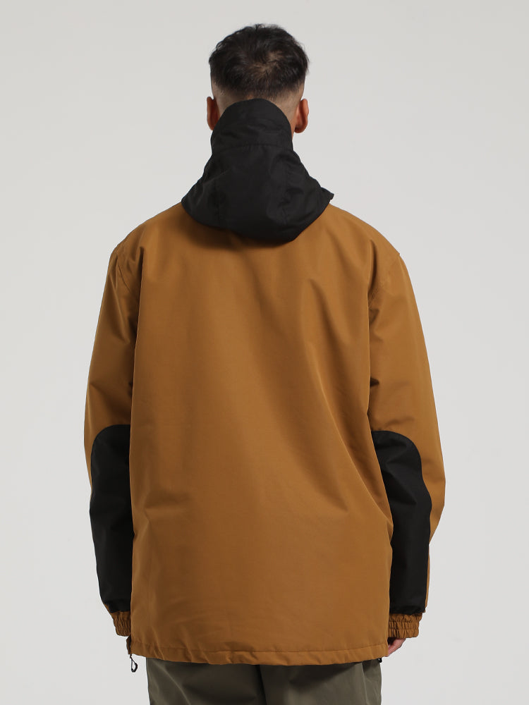 Men's Khaki & Beige Patchwork Kangaroo Pocket Snow Anoraks Ski Anoraks - Gsou Snow