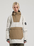 Women's Black & Brown Patchwork Kangaroo Pocket Snow Anoraks Ski Anoraks - Gsou Snow