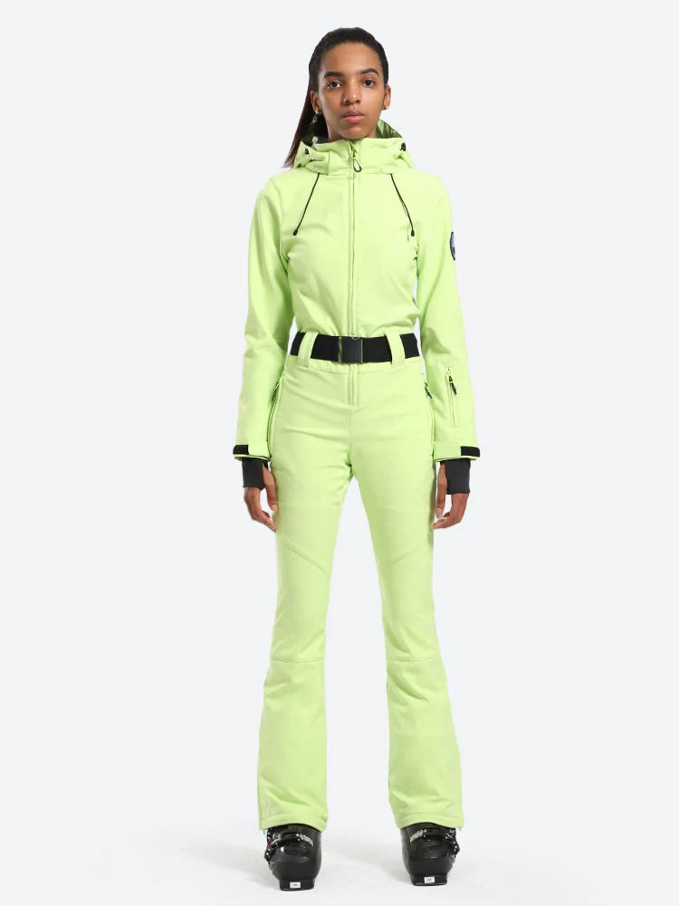Women's Belted Flare Slim One Piece Ski Suits - Gsou Snow