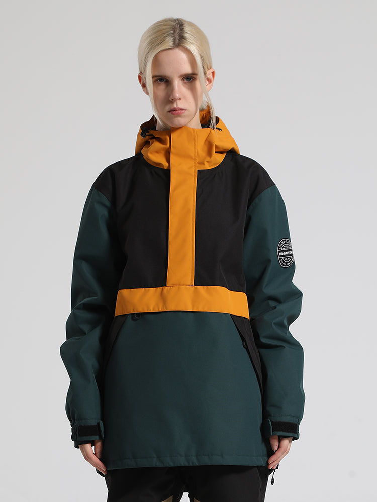 Women's Black & Grey Insulated Color-Block Kangaroo Pocket Ski Anorak Snow Anoraks