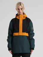 Women's Brown & Beige Color-Block Kangaroo Pocket Snow Anoraks Insulated Ski Anoraks - Gsou Snow