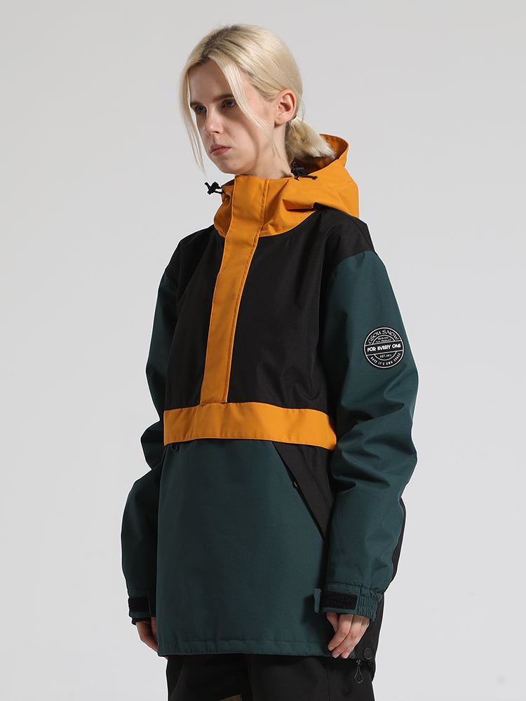 Women's Black & Grey Insulated Color-Block Kangaroo Pocket Ski Anorak Snow Anoraks