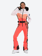 Women's Orange & Pink Waist-Defining Insulated Waterproof Ski Suits One-Piece Snowboard Suit