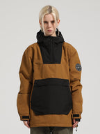 Women's Black & Brown Patchwork Kangaroo Pocket Snow Anoraks Ski Anoraks - Gsou Snow