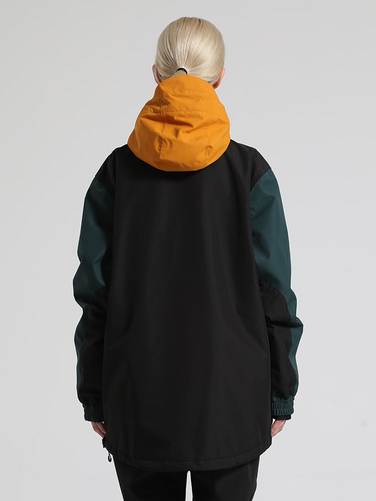 Women's Brown & Beige Insulated Color-Block Kangaroo Pocket Ski Anorak Snow Anoraks