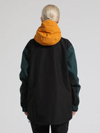 Women's Brown & Beige Insulated Color-Block Kangaroo Pocket Ski Anorak Snow Anoraks