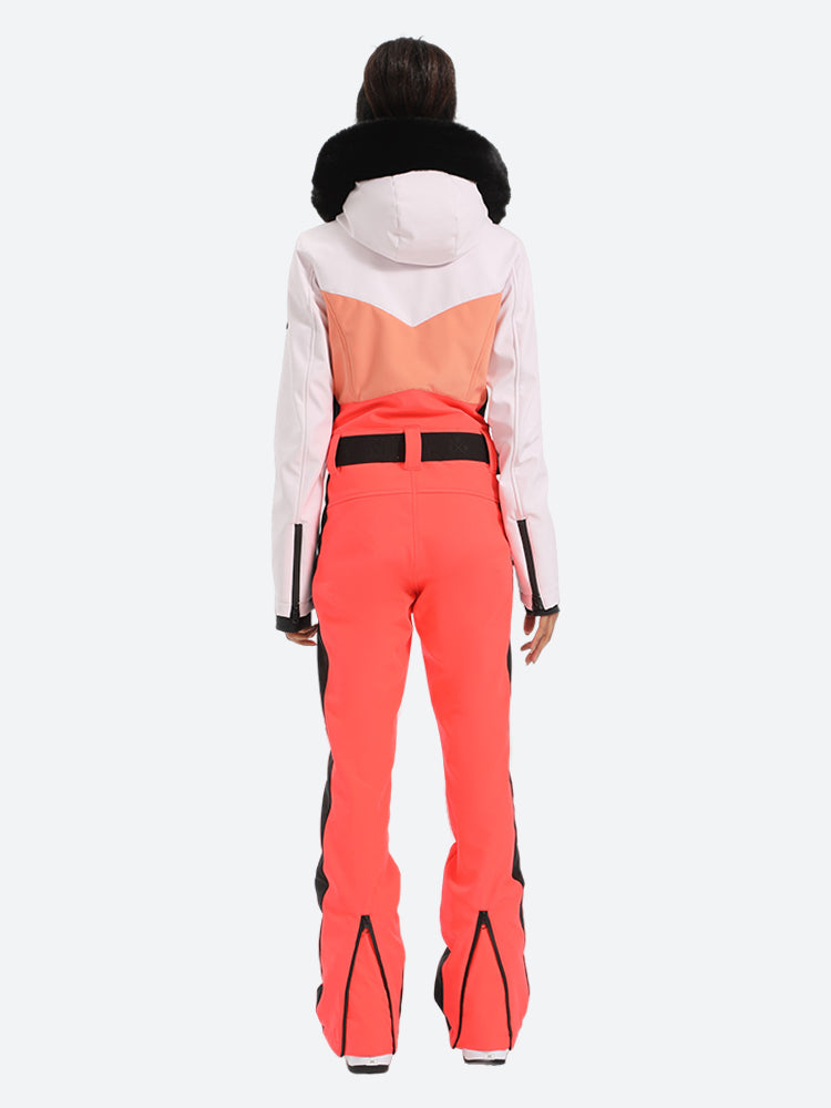 Women's Purple & Black Waist-Defining Insulated Waterproof Ski Suits One-Piece Snowboard Suit