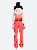 Women's Purple & Black Waist-Defining Insulated Waterproof Ski Suits One-Piece Snowboard Suit