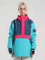 Women's Blue & Cyan Insulated Color-Block Kangaroo Pocket Ski Anorak Snow Anoraks