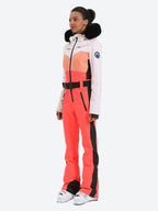 Women's Orange & Pink Waist-Defining Insulated Waterproof Ski Suits One-Piece Snowboard Suit