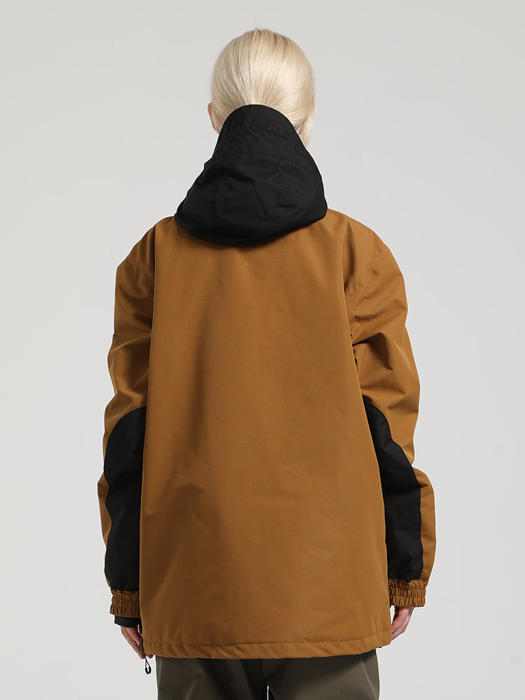 Women's Black & Brown Kangaroo Pocket Patchwork Ski Anorak Snow Anoraks
