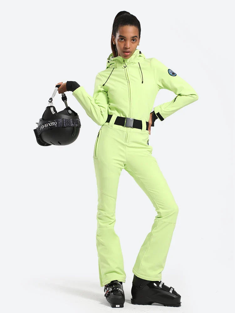Womens One Piece Snowsuit Belted Flare Slim Ski Suits - Gsou Snow