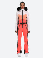 Women's Purple & Black Waist-Defining Insulated Waterproof Ski Suits One-Piece Snowboard Suit