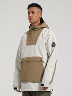 Men's Black & Brown Patchwork Kangaroo Pocket Snow Anoraks Ski Anoraks - Gsou Snow