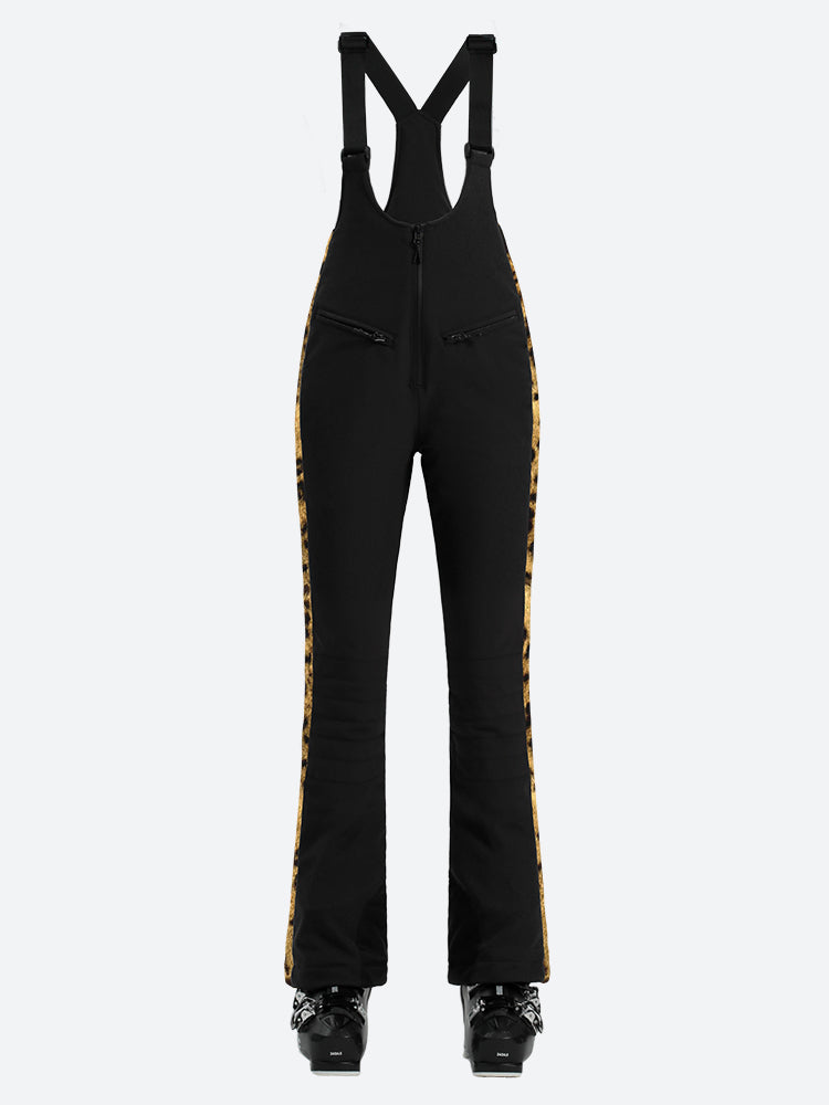 Women's Black & Leopard Slim-Fit Articulated-Knee Ski Bibs Snow Bibs