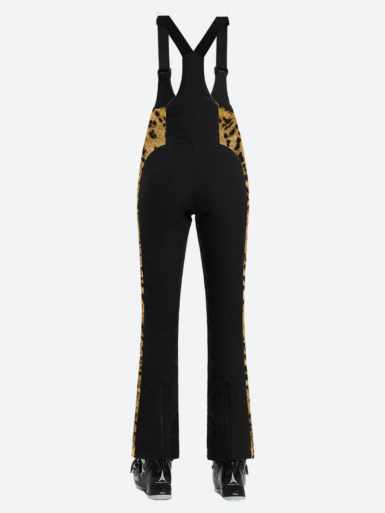 Women's Black & Leopard Slim-Fit Articulated-Knee Ski Bibs Snow Bibs