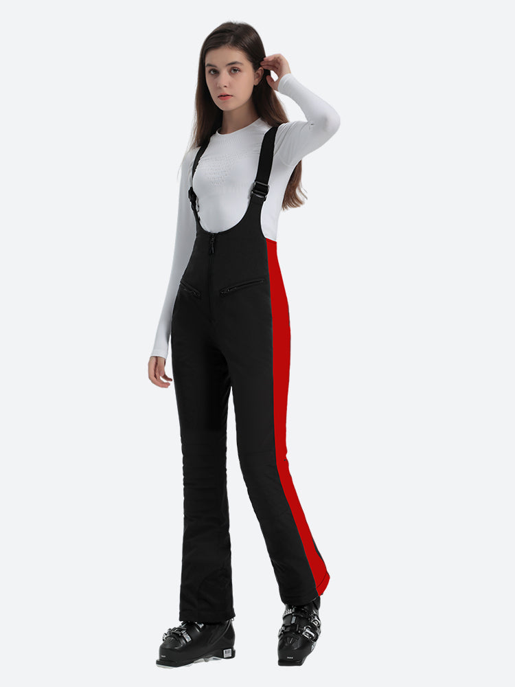 Women's Black & Houndstooth Slim-Fit Articulated-Knee Ski Bibs Snow Bibs