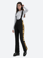 Women's Black & Houndstooth Slim-Fit Snow Bibs Articulated Knees Ski Bibs - Gsou Snow