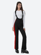 Women's Black & Snow Leopard Slim-Fit Articulated-Knee Ski Bibs Snow Bibs