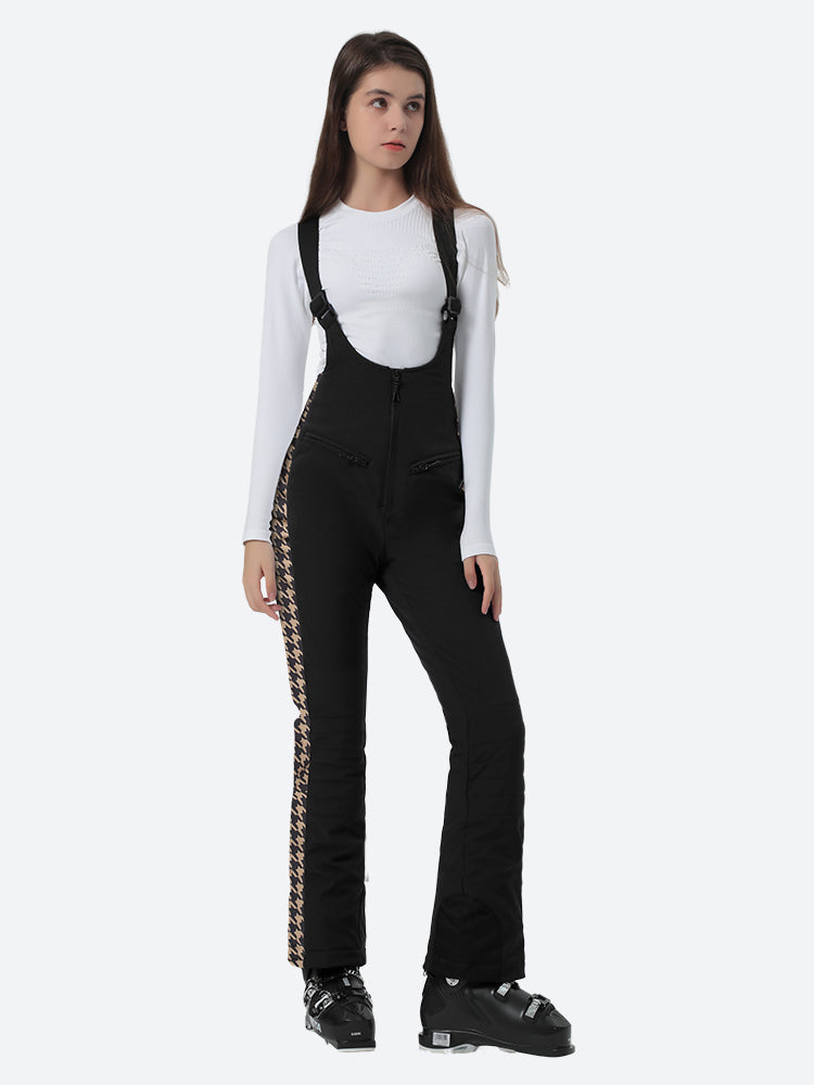 Women's Black & Houndstooth Slim-Fit Articulated-Knee Ski Bibs Snow Bibs Main image