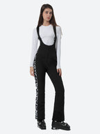 Women's Black & Snow Leopard Slim-Fit Snow Bibs Articulated Knees Ski Bibs - Gsou Snow