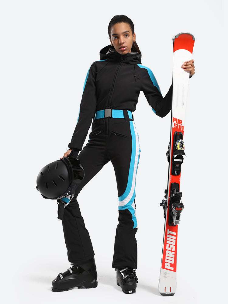 Women's Black Performance Athletic One-Piece Ski Suit Snowboard Suit