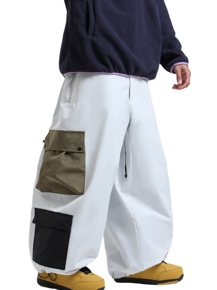 Men's Baggy Snowboard Pants Color Block Double Cargo Snow Pants - Gsou Snow