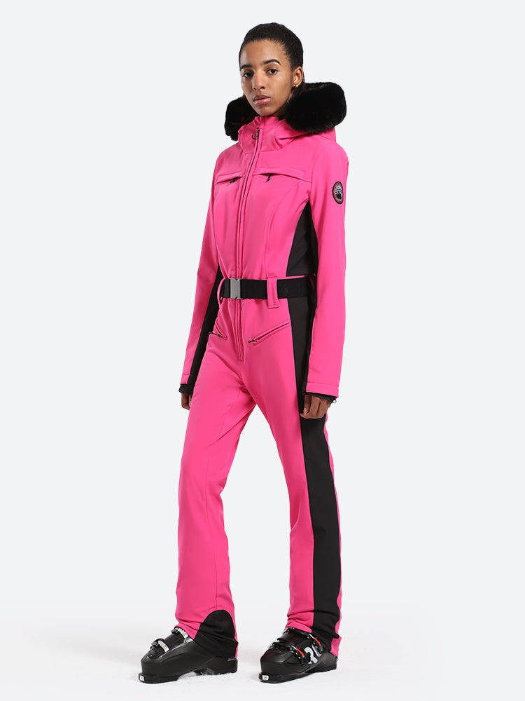 Women's Faux-Fur Slim Ski Jumpsuit One Piece Ski Suit - Gsou Snow