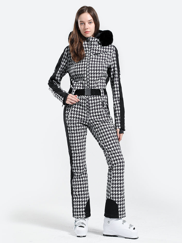 Women' One Piece Ski Suits Classic Faux-Fur Ski Jumpsuit - Gsou Snow