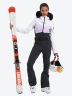 Women's Lavender & Navy Waist-Defining Waterproof Ski Suits Insulated One-Piece Snowboard Suits - Gsou Snow