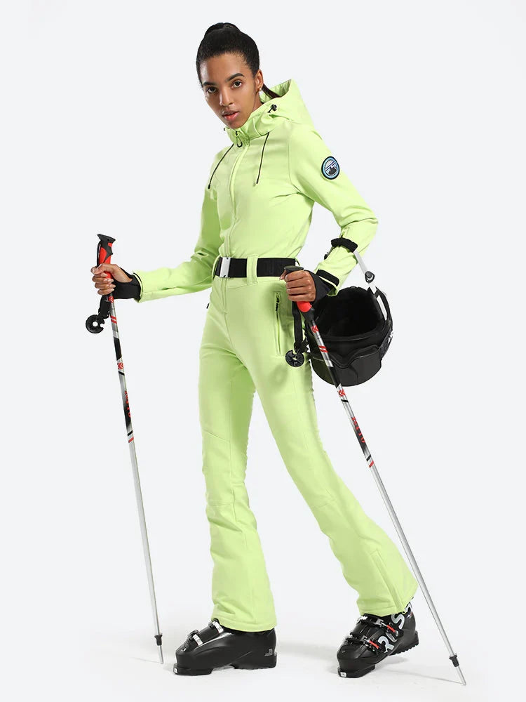 Womens One Piece Snowsuit Belted Flare Slim Ski Suits - Gsou Snow