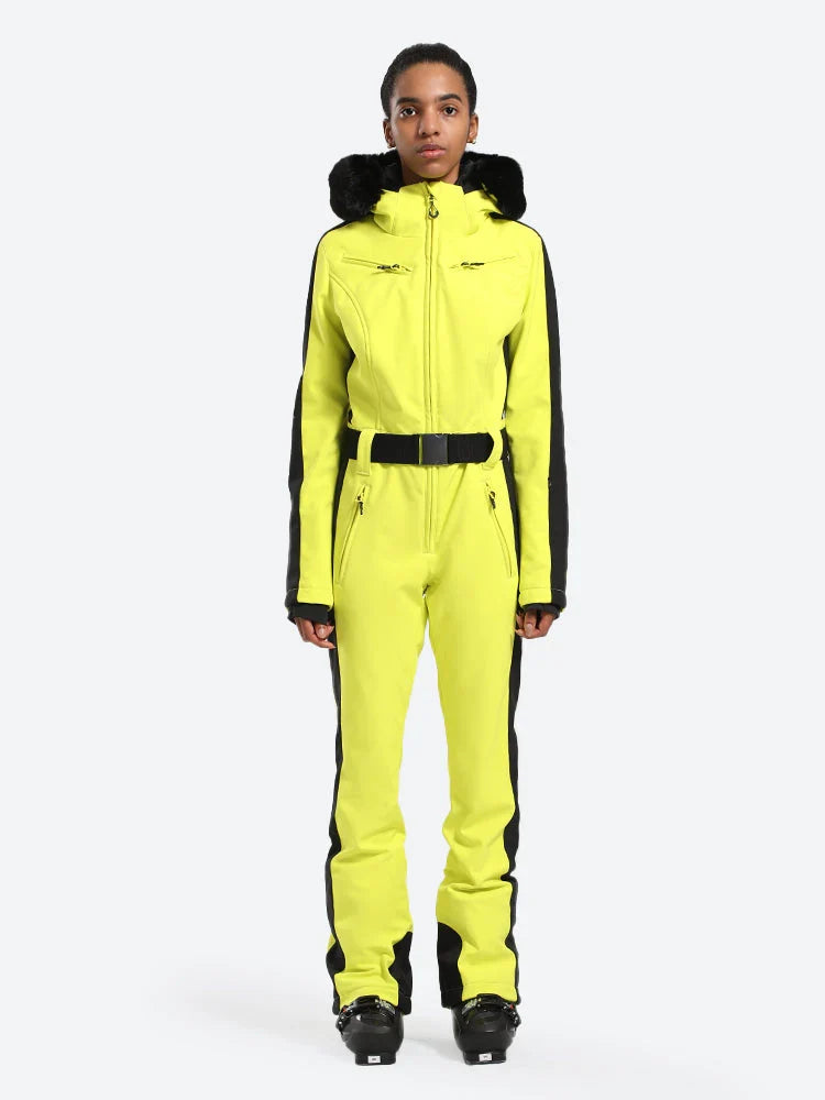 Women' One Piece Ski Suits Classic Faux-Fur Ski Jumpsuit - Gsou Snow