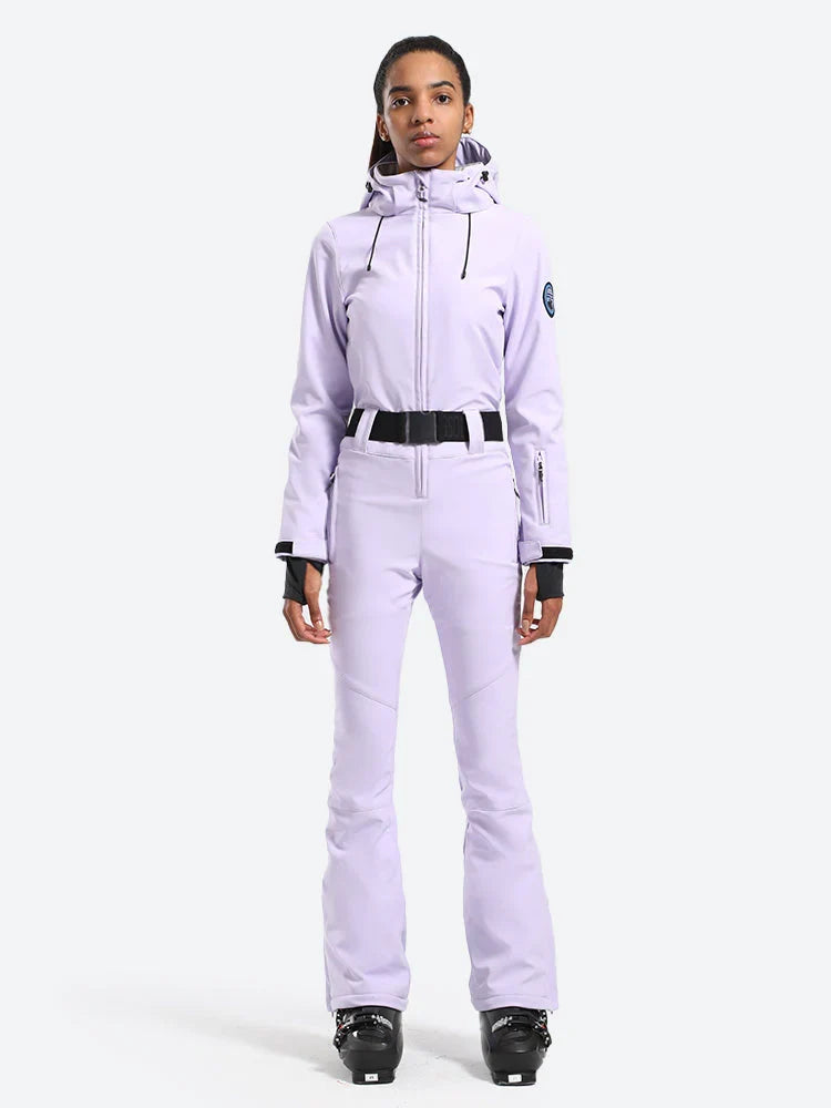 Women's Belted Flare Slim One Piece Ski Suits - Gsou Snow