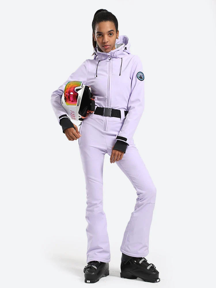 Women's Belted Flare Slim One Piece Ski Suits - Gsou Snow