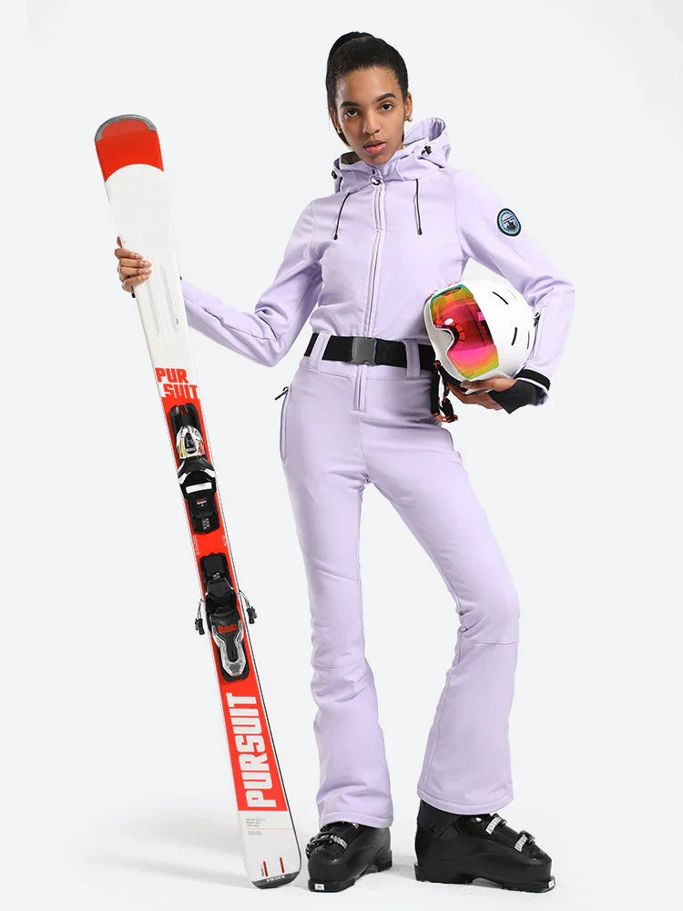 Womens One Piece Snowsuit Belted Flare Slim Ski Suits - Gsou Snow