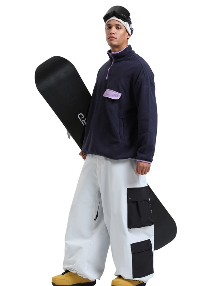 Men's Baggy Snowboard Pants Color Block Double Cargo Snow Pants - Gsou Snow