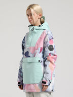 Women's Red & Teal Kangaroo Pocket Patchwork Ski Anorak Snow Anoraks
