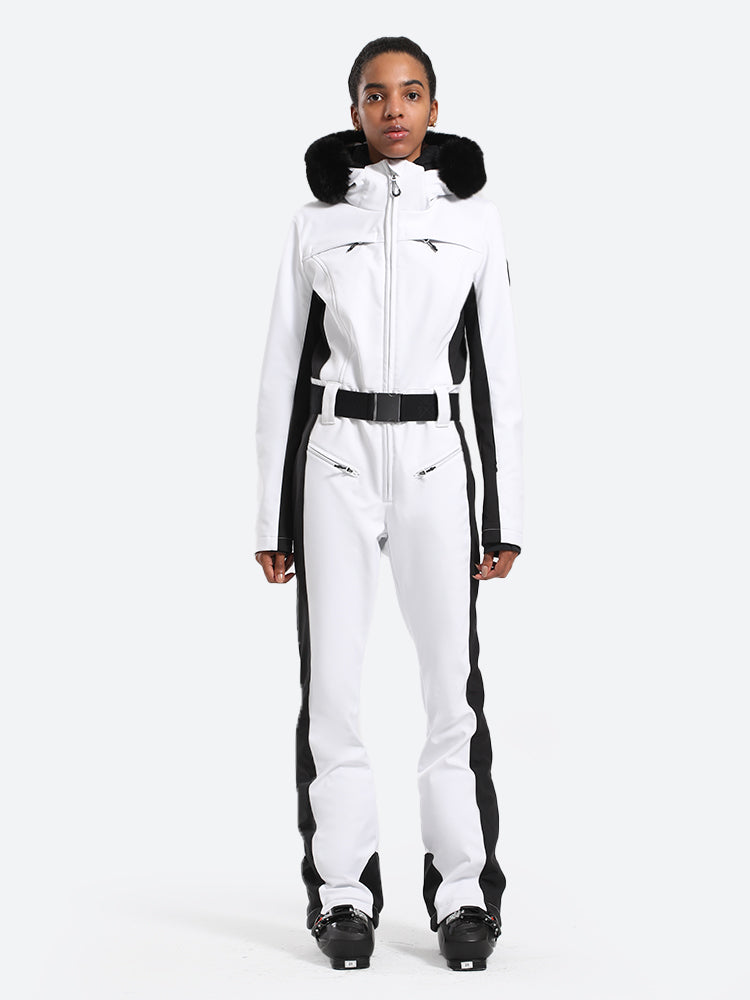 Women's Faux-Fur Slim Ski Jumpsuit One Piece Ski Suit - Gsou Snow