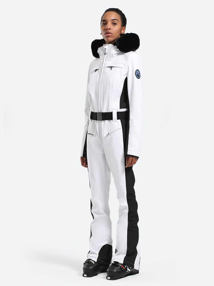 Women's Faux-Fur Slim Ski Jumpsuit One Piece Ski Suit - Gsou Snow