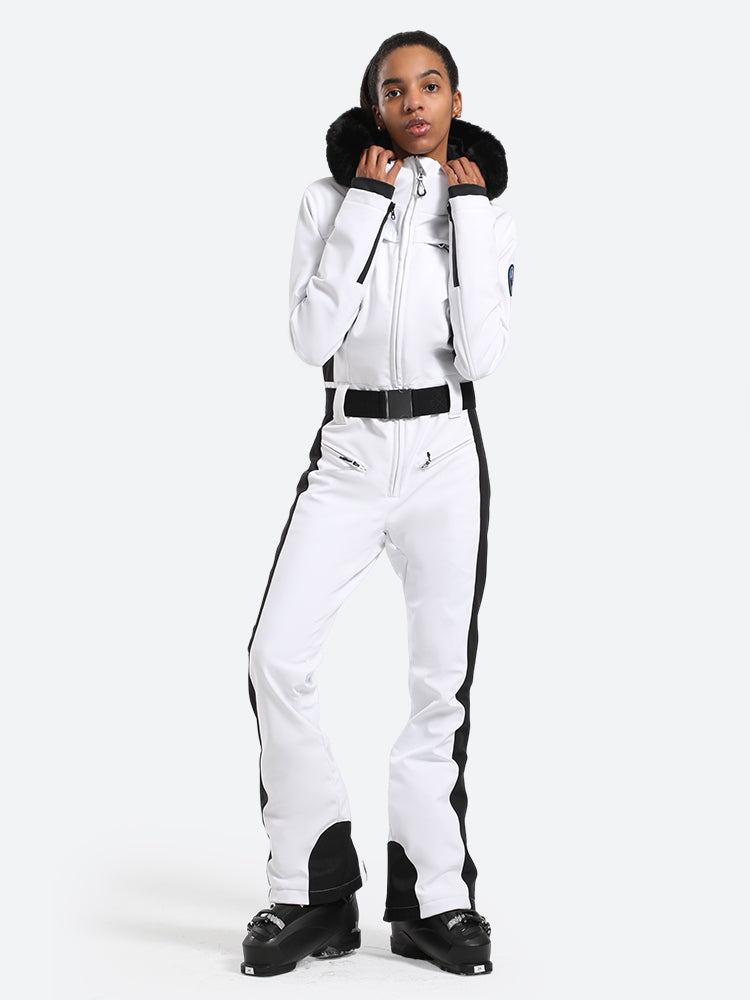 Women's Faux-Fur Slim Ski Jumpsuit One Piece Ski Suit - Gsou Snow