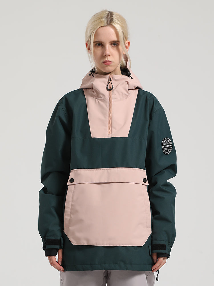 Women's Mint & Watercolor Kangaroo Pocket Patchwork Ski Anorak Snow Anoraks